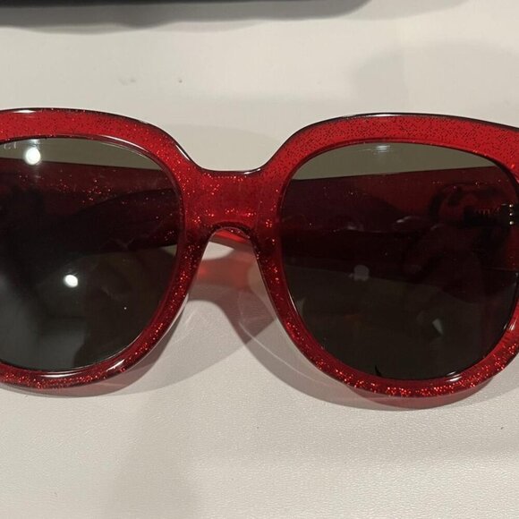 Gucci Glitter Round Frame Sunglasses GG0142SA Red - Picture 4 of 11